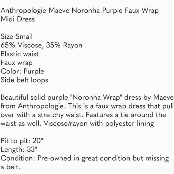 Anthropologie Maeve Purple Faux Wrap Midi Dress Small without the belt - Picture 9 of 10